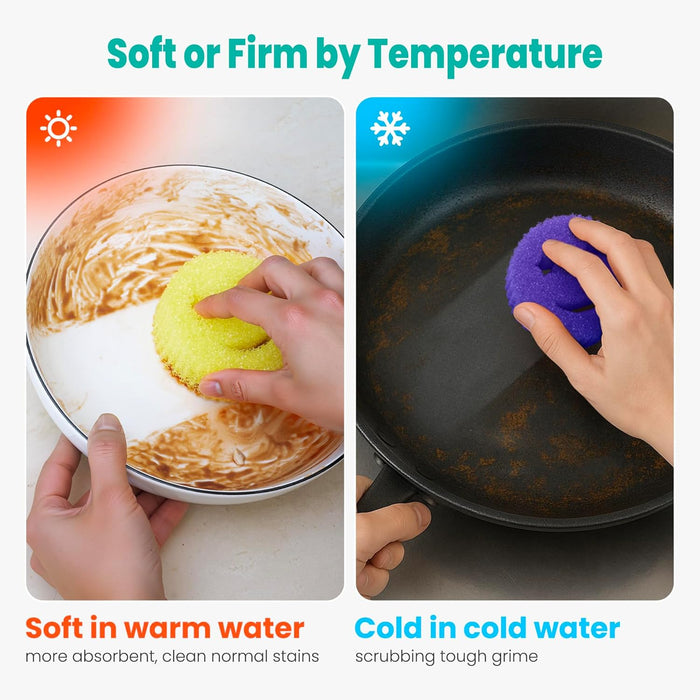 HELIME Scrub Sponge Dish Scrubber, Non Scratch Multipurpose Sponges, Temperature Controlled Dual Sided Cleaning Pads, BPA Free and Odor Resistant, Safe for Kitchen, Bathroom, and Household Cleaning