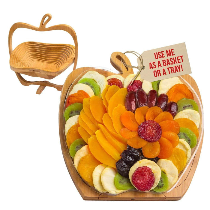 Dried Fruit Gift Basket with Wooden Tray – Healthy Gourmet Snack Box Variety – Holiday Food Tray for Corporate, Sympathy, Birthday & Thank You Gifts (Vegan, Kosher, Gluten‑Free)- Bonnie and Pop