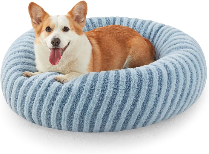 MIXJOY Dog Beds for Small Dogs, Washable Dog Bed with Removable Cover, Small Cat Bed for Indoor Cats, Calming Soft Dount Pet Beds with Anti Slip Bottom, Cute Puppy Beds, 23"x23"x8", Beige