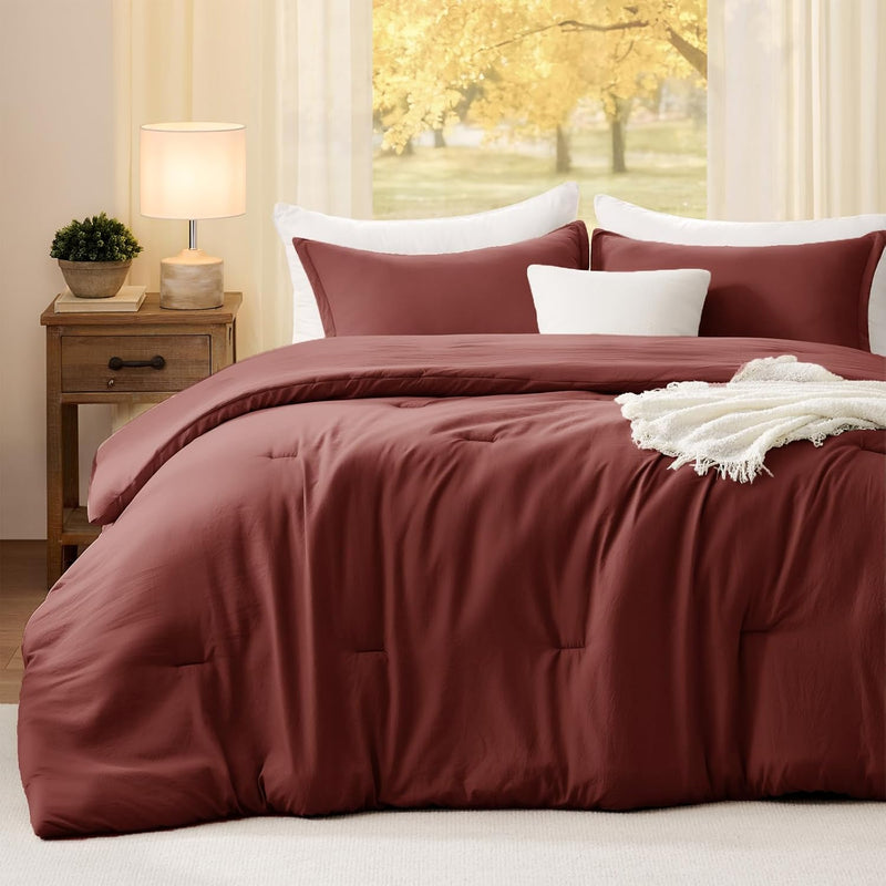 Full Comforter Sets Terracotta,3PCS Soft Lightweight Breathable Bedding Comforter Sets for All Season, Full Size(82''×86'' Comforter & 2 Pillowcases)