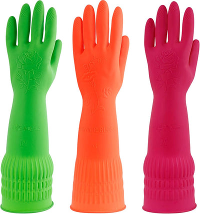 3 Pairs Rubber Dishwashing Gloves,Rubber Cleaning Gloves, Reusable Kitchen Glove for Household,Waterproof