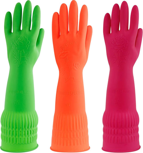3 Pairs Rubber Dishwashing Gloves,Rubber Cleaning Gloves, Reusable Kitchen Glove for Household,Waterproof