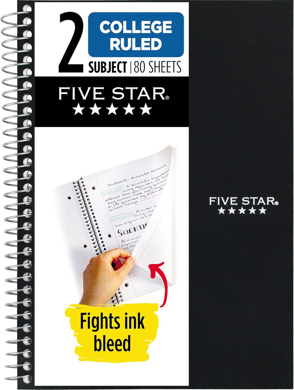 Five Star Spiral Notebook, 2 Subject, College Ruled Paper, 6" x 9-1/2", 80 Sheets, Fights Ink Bleed, Water Resistant Cover, Tidewater Blue (840029CG1-ECM)