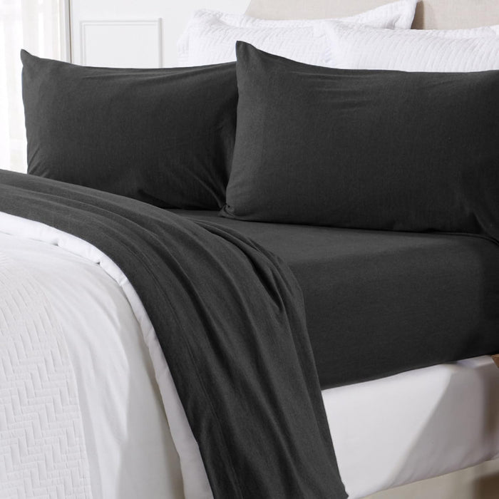 Cotton Jersey Knit California King Sheet Set - Ultra-Soft, Stretchy, Heathered Melange Light Grey Bed Sheets - Cozy, Soft T-Shirt Sheet & Pillowcase Set