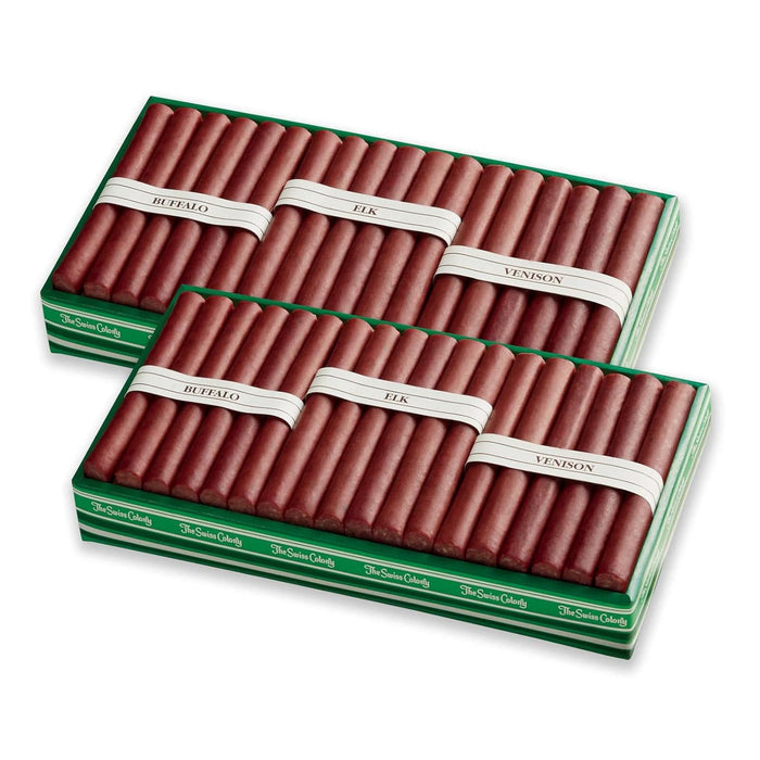The Swiss Colony Wild Game Meat Sticks Gift Box - Includes Exotic Meats: Buffalo, Elk, and Venison Blended with Pork and Beef, Gift Package for Men