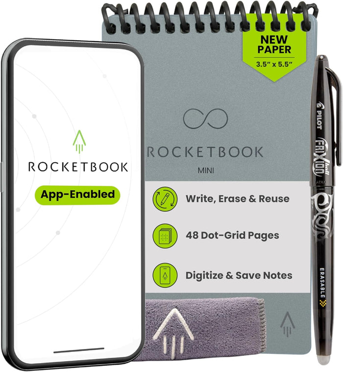 Rocketbook Mini Reusable Smart Notepad, Pocket Size On-The-Go Notebook, 3.5x5.5, Black (Pack of 1)