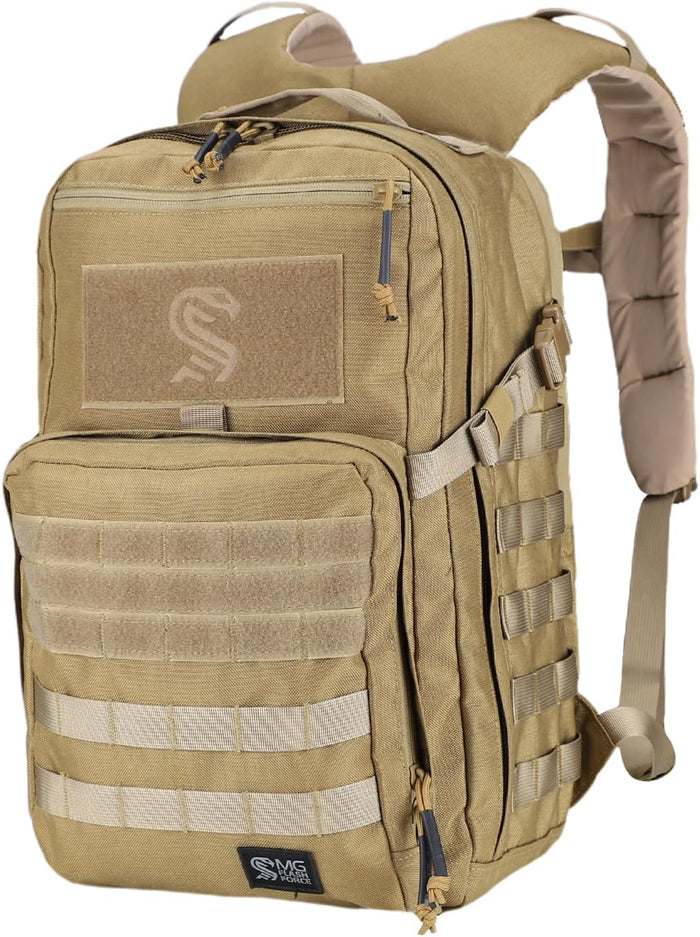 MGFLASHFORCE Molle Military Tactical Backpack for Men, 30L Daypack Army Rucksack Pack, Bug Out Bag, 15.6" Laptop Compartment (Coyote Brown)
