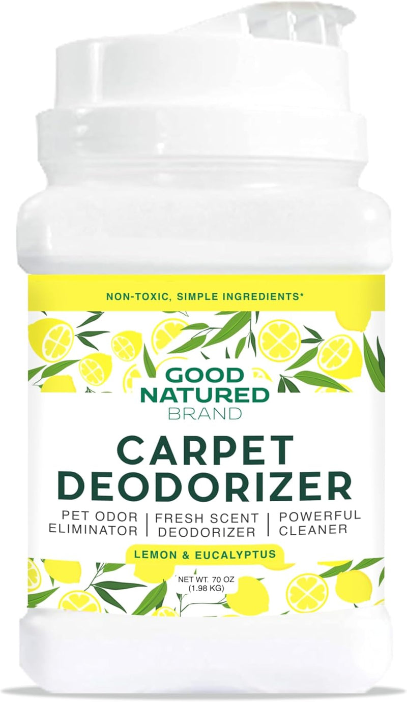 Good Natured Brand | Carpet Deodorizer & Freshener Powder | 31 oz Pet Odor Eliminator for Strong Odor & Pet Urine | Fresh Natural Lemon & Eucalyptus Scent | Safe for Homes with Pets