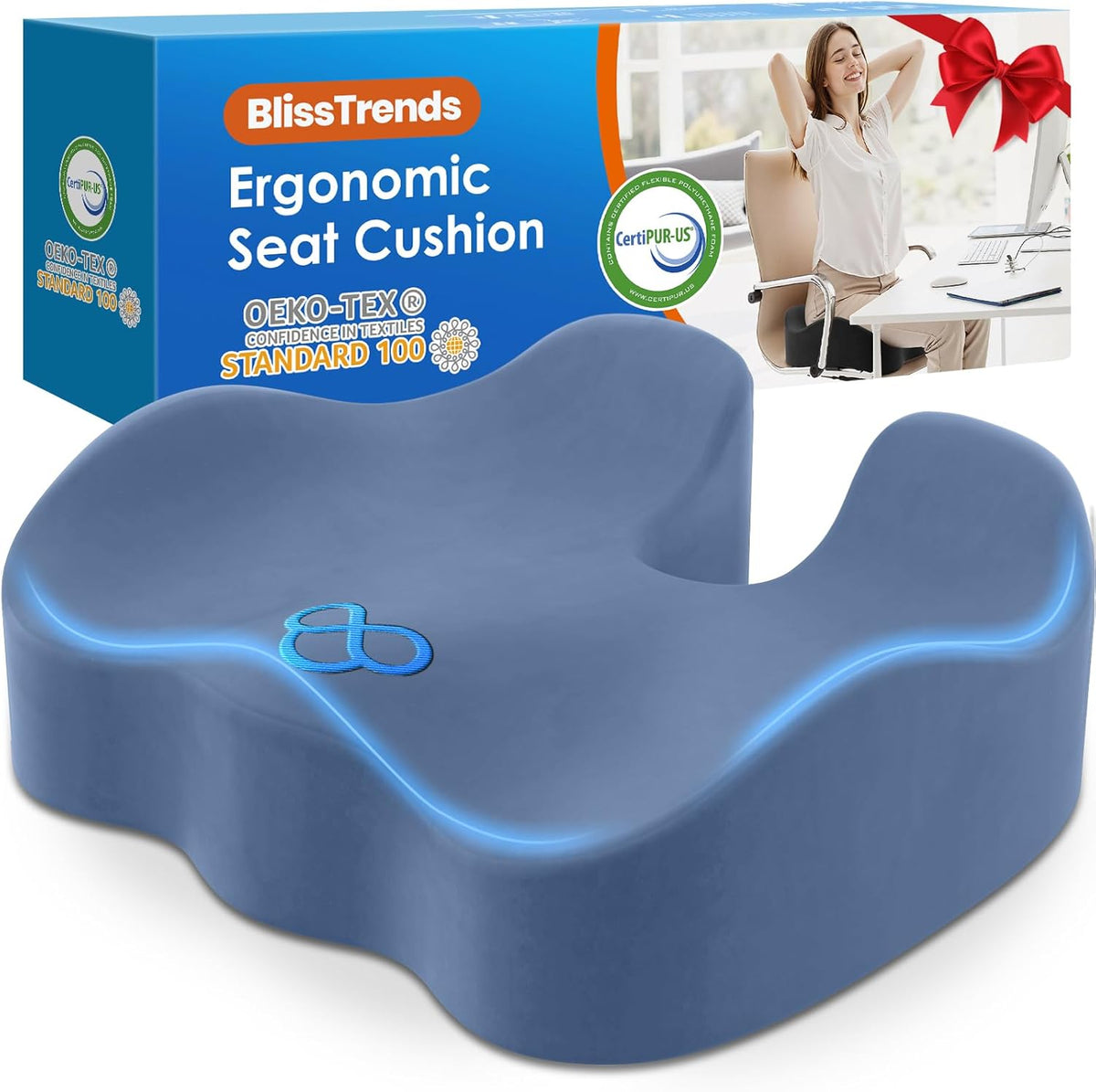 BlissTrends Seat Cushion,Thick Memory Foam Cushions for Office Chair, Car Seat, Airplane, Relieving Pressure Tailbone Sciatica Back Pain for Long Sitting Office Workers, Car Drivers 4.7in Thick Black