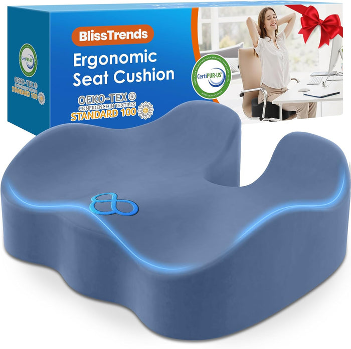 BlissTrends Seat Cushion,Thick Memory Foam Cushions for Office Chair, Car Seat, Airplane, Relieving Pressure Tailbone Sciatica Back Pain for Long Sitting Office Workers, Car Drivers 4.7in Thick Black