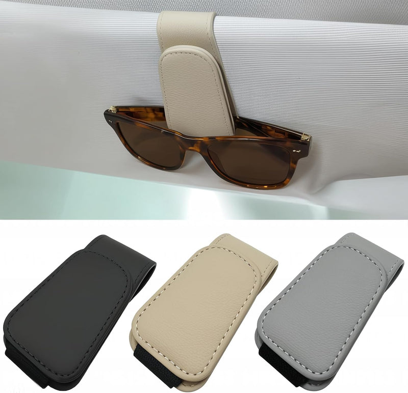 Sunglass Holder for Car Visor - 2 Pack Magnetic Car Glasses Holder Clip, Leather Eyeglass Holder for Car, Universal Vehicle Sunglasses Hanger Eyeglasses Mount, Black