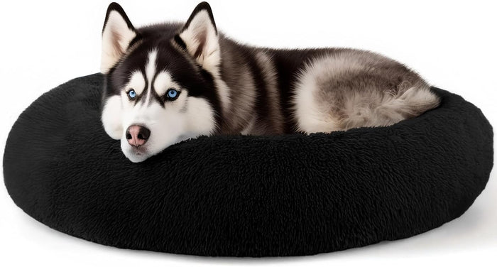 Hoewina Dog & Cat Bed for Indoor Cats, 20in Calming Donut Bed for Puppy and Kitten, Washable Round Fluffy Pet Bed for Small Medium Dogs and Cats (Light Grey)