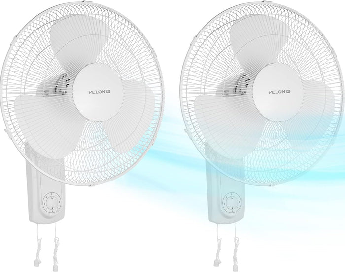 PELONIS 16’’ Wall Mount Fan with 3 Speed Settings Oscillating Household Wall Mounted Fan with Adjustable Tilt High Velocity for Garage Patios Bedroom, 2 Packs White