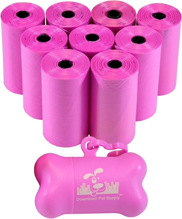 Downtown Pet Supply Dog Poop Bags with Dispenser – 1000 Count Leak-Proof Waste Bags, Eco-Friendly & Extra Strong, Easy Tear-Off Rolls with Bone-Shaped Holder – Rainbow with Holder, 12.5” x 8.5”
