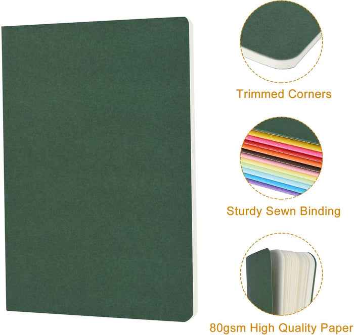 ZCZN 24 Pack Colorful Blank Notebooks Bulk, A5 Journals with 12 Colors, 60 Pages/30 Sheets, 8.3x5.5 Inch, Plain Paper, Travel Writing Journal Notebooks for Work & School