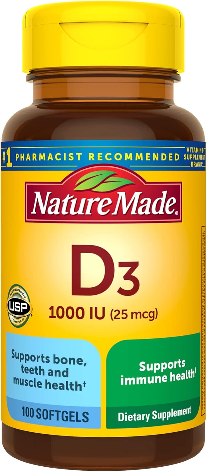 Nature Made Vitamin D3 1000 IU (25 mcg), Vitamin D Supplement for Bone, Teeth, Muscle and Immune Health Support, 300 Softgels, 300 Day Supply