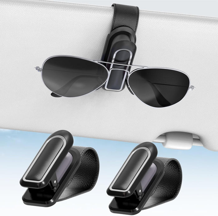 Veharvim Sunglass Holder for Car (One-Handed-Operation, Gentle & Secure Hold, Silicone Padded, Universal Fit, Metal Clip) Visor Sunglass Holder Clip,Visor Sunglass Holder Car (Black, 2 Pack)