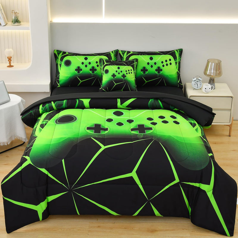 4 Pcs Full Gamer Bedding Sets for Boys, Gaming Full Comforter Set for Boys Beeding Set