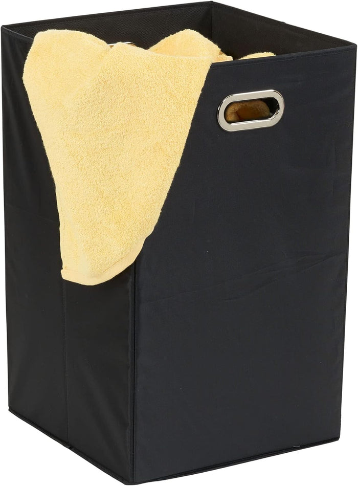 Household Essentials GEN Folding Laundry Hamper, Grommet Handles, Sturdy Fiberboard with Polyester Lining, Quick Set-Up, Squared Shape Saves Space, Black