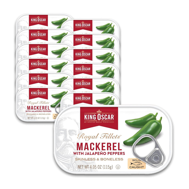 King Oscar Skinless & Boneless Mackerel Variety Pack, 4.05 Ounce Cans (Pack of 6), Skinless & Boneless, Wild Caught Canned Mackerel