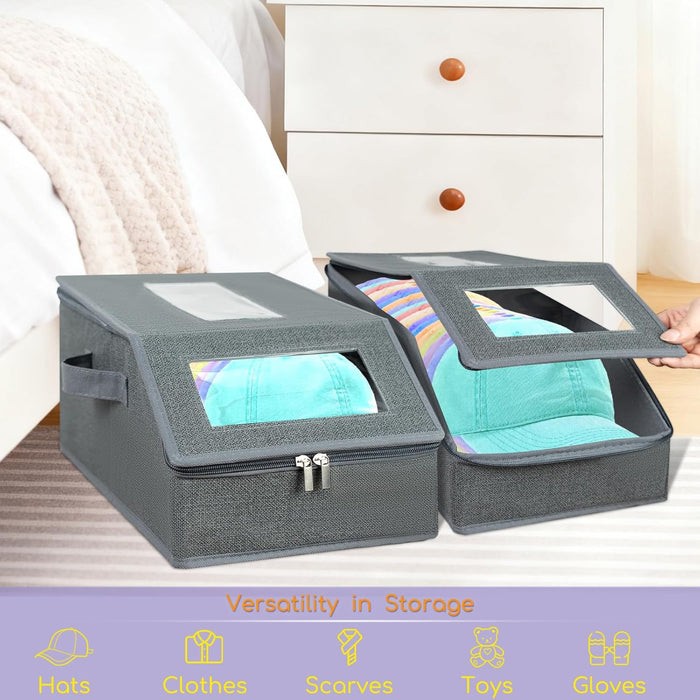 Hat Organizer for Baseball Caps 2P,Hat Storage Box for Closet Wardrobe,Stackable Cap Holder Case with Clear Lid,Men Women Household Essentials