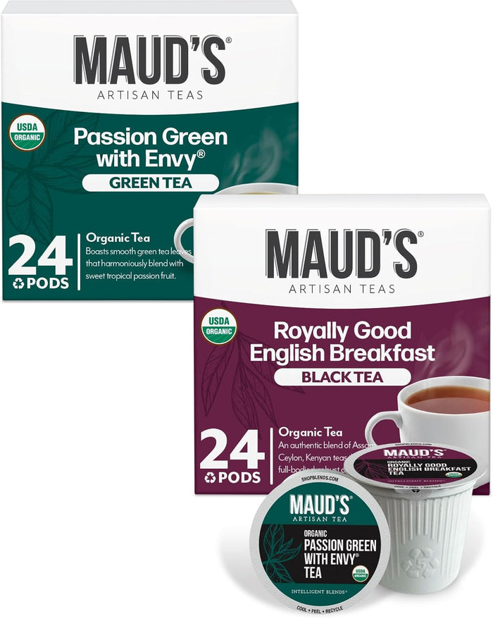 Maud's Organic English Breakfast Black Tea Pods, 24 ct, Recyclable Single Serve Pods – 100% Gourmet Blended Tea Leaves, Compatible with Keurig K Cups Maker