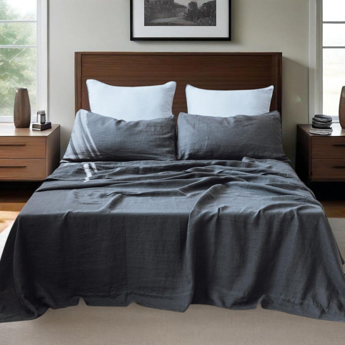 100% Natural Linen Sheets Set 4 Piece - Washed Linen Bedding Set with 16" Deep Pocket Fitted Sheet, Flat Sheet & 2 Pillowcases, Breathable Durable for All Seasons (White, Queen)