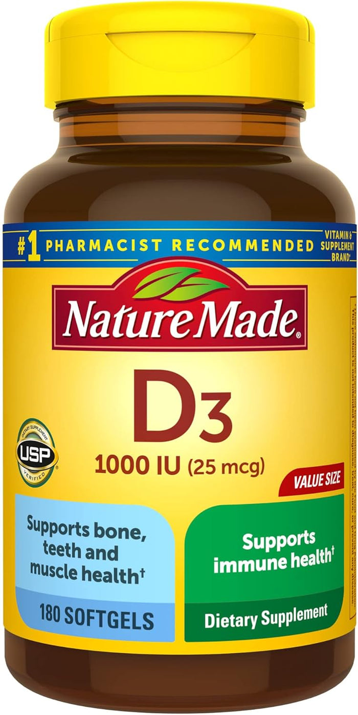Nature Made Vitamin D3 1000 IU (25 mcg), Vitamin D Supplement for Bone, Teeth, Muscle and Immune Health Support, 300 Softgels, 300 Day Supply