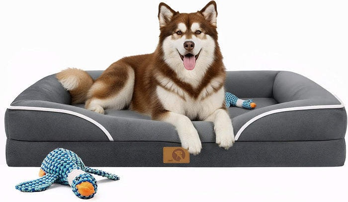 Homemate Dog Bed Large Sized Dog: 42x30 inch Orthopedic Large Dogs Bed XL Outdoor Pet Cat Bed Sofa Supplies with Toy Dogs Crate Pad Couch with Removable Washable Cover & Non-Slip Botton Dark Grey