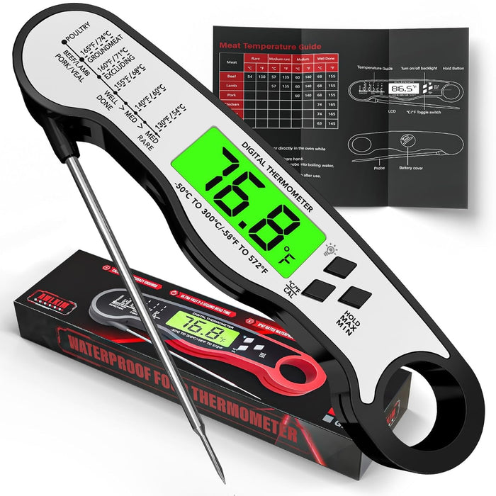 Meat Thermometer Digital - Instant Read Waterproof Food Thermometer with Backlight for Cooking, Grill, Candy, Kitchen & Stocking Stuffers for Men - Red