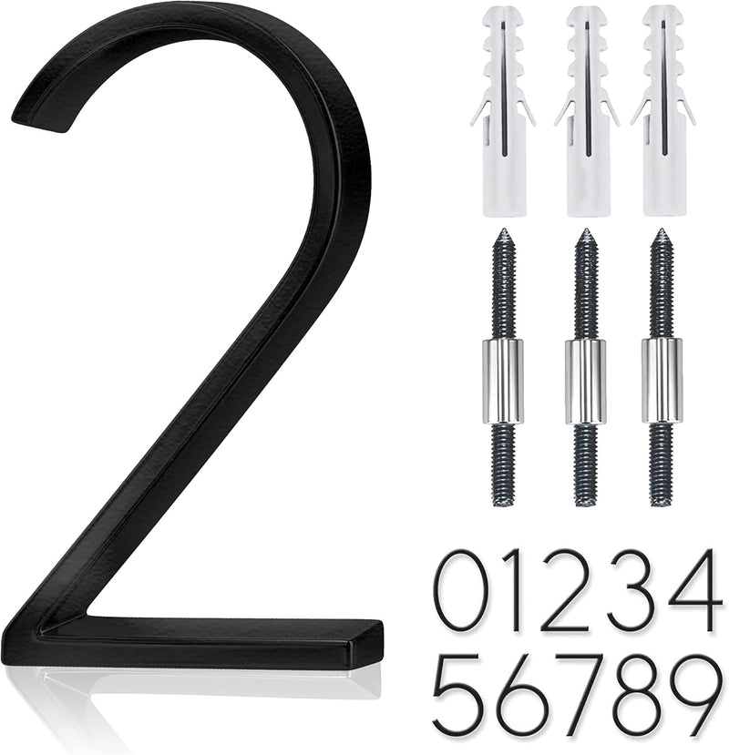 5" Stainless Steel Floating House Number, Metal Modern House Numbers, Mailbox Decor Number with Nail Kit, Coated Black, 911 Visibility Signage (6) or (9)