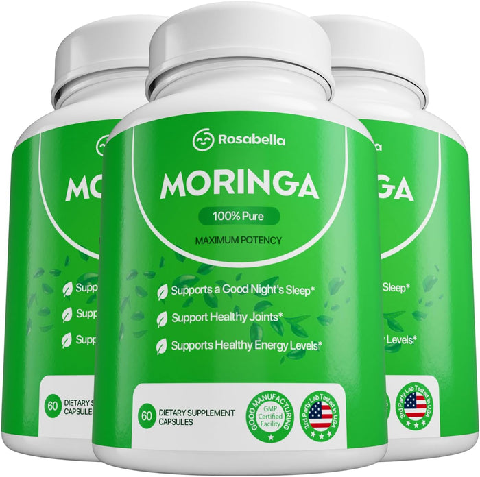 Rosabella Moringa Capsules - Pure Moringa Powder, Energy, Skin, Immune & Gut Health Superfood, Rich in Antioxidants, Essential Vitamins & Amino Acids, Natural Green Superfood Supplement - 60 Count