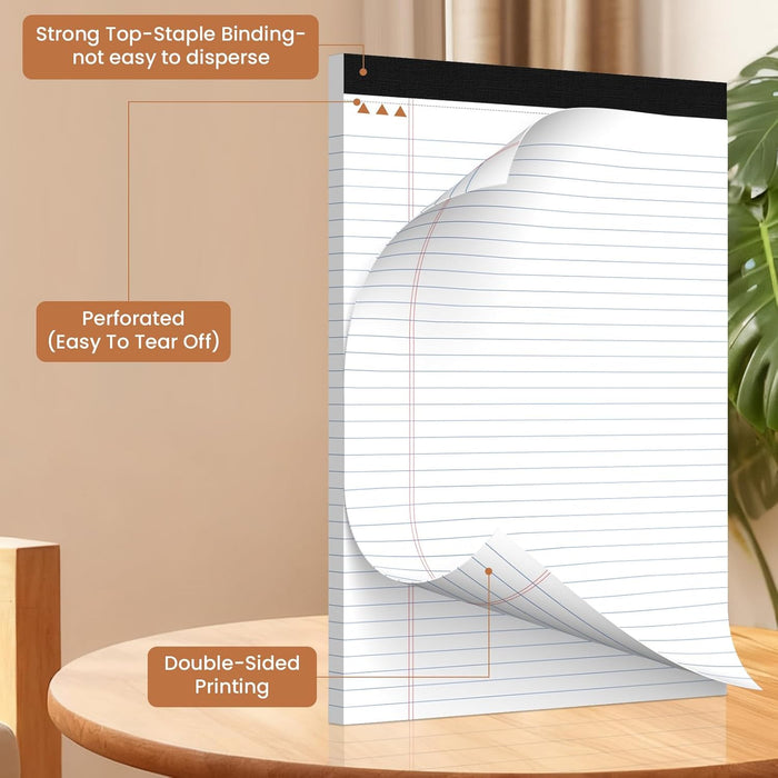 12Packs Legal Pads 8.5 x 11 Inch, 50Sheets/Pack, College Ruled & Perforated White Writing Pads, Pads of Paper 8.5 x 11, Lined Note Pads with Sturdy Backing for Office, Business & School Supplies