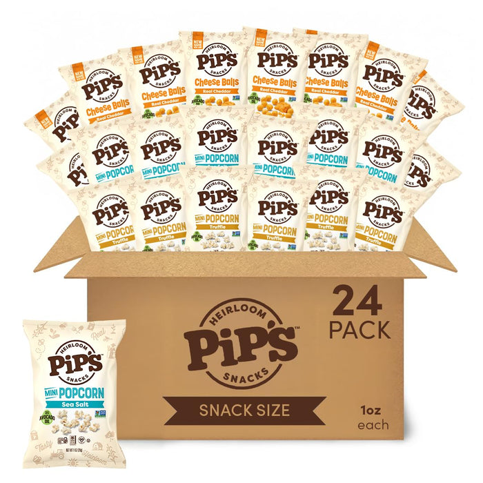 Truffle Mini Popcorn by Pip's Heirloom Snacks – 1oz 24pk – Healthy, Gluten-Free Snack Packs Made From Heirloom Corn, Black Truffle