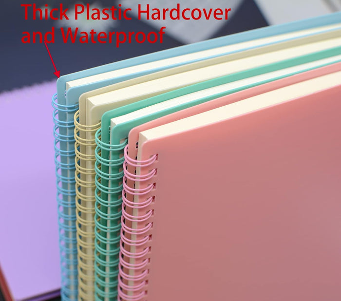 Yansanido Spiral Notebook, 4 Pcs 8.3 Inch x 5.9 Inch A5 Thick Plastic Hardcover 7mm College Ruled 4 Color 80 Sheets -160 Pages Journals for Study and Notes (4)