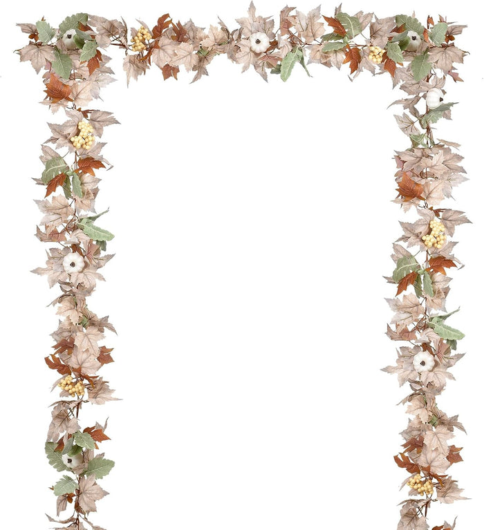 DearHouse 2 Pack Fall Maple Leaf Garland - 5.9Ft/Piece Hanging Vine Artificial Autumn Foliage for Thanksgiving, Home, Wedding, Fireplace, Party, Christmas Decor (Light Orange)