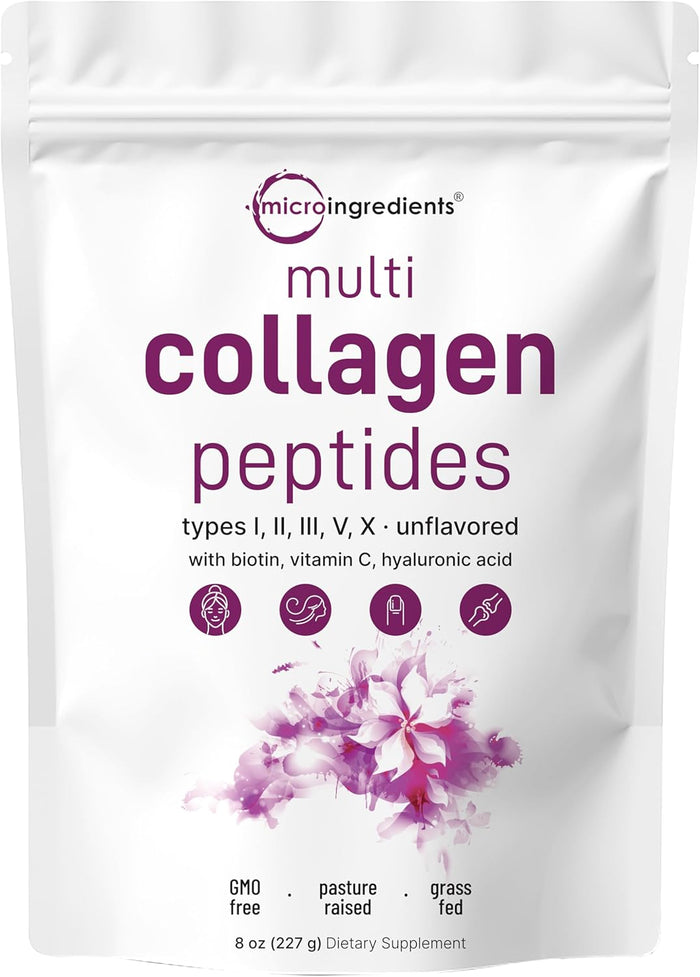 Micro Ingredients Multi Collagen Peptides Powder, 2lb | Type I, II, III, V, X + Biotin, Vitamin C & Hyaluronic Acid | Unflavored | Supports Hair, Skin & Joint Health | Keto, Non-GMO