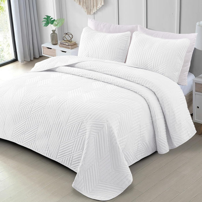 Exclusivo Mezcla Ultrasonic Full Queen Quilt Bedding Set, Lightweight Brich Beige Bedspreads Soft Modern Geometric Coverlet Set for All Seasons (1 Quilt and 2 Pillow Shams)