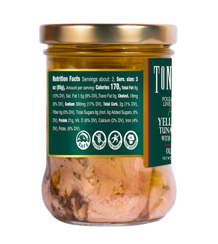 Tonnino Tuna Fish Yellowfin Pole&Line – Oregano – Pack of 6 – Alternative to Salmon – Protein Snacks – Ready to Eat Meals in Jar