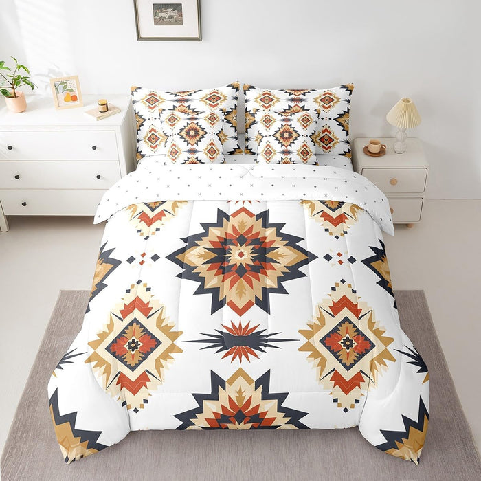 Feelyou Western Bohemian Bed Set Boys Girls Twin Size Nordic Style 7 Pieces Beeding Set Ultra Soft Native American Design Boho Bed in a Bag with Comforter, Sheets, Pillowcases Tribe