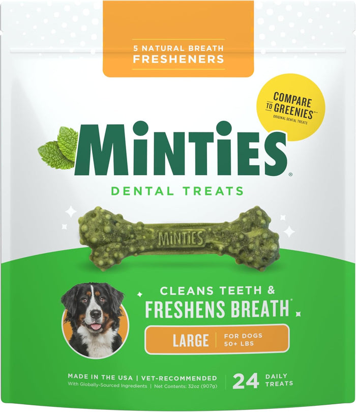 Minties Dental Chews for Dogs, 40 Count, Vet-Recommended Mint-Flavored Treats for Tiny/Small Dogs 5-24 lbs, Dental Bones Clean Teeth, Fight Bad Breath, and Removes Plaque and Tartar