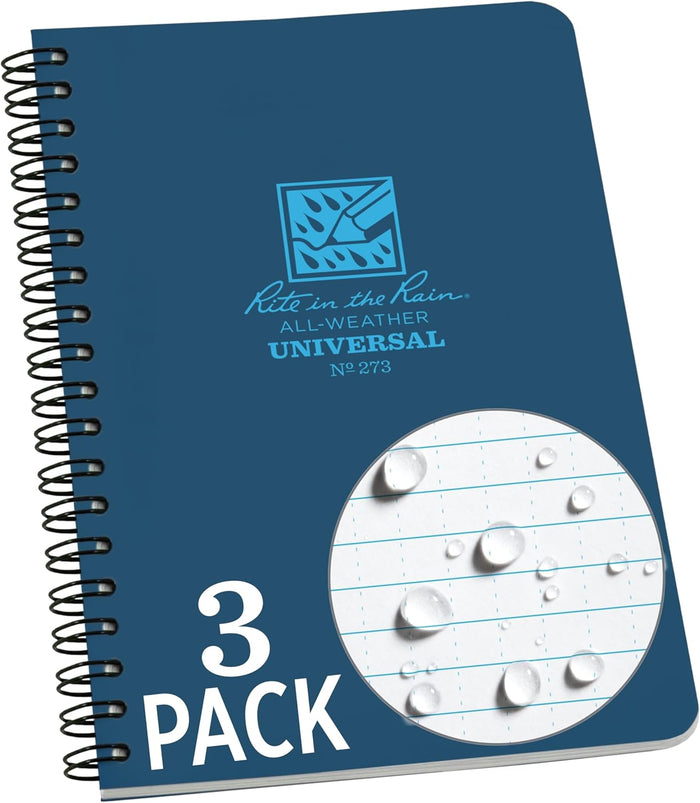 Rite in the Rain Weatherproof Side Spiral Notebook, 4.625" x 7", Tan Cover, Universal Pattern (No. 973T)