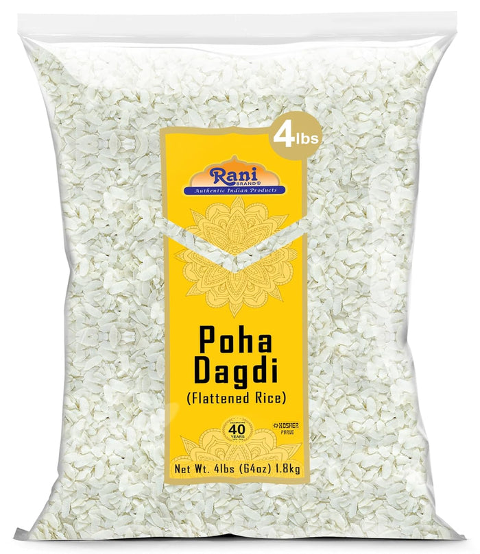 Rani Poha (Powa) Thick Medium-Cut (Flattened Rice) 64oz (4lbs) 1.81kg ~ All Natural, Salt-Free | Vegan | Kosher | No Colors | Gluten Friendly | Indian Origin