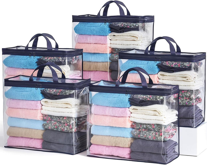 10PACK Clear Zippered Storage Bags for Clothes, 22L Clear Storage Bag, and Blanket Storage Bags for Bedding, Linen, Blankets, Comforters, Clothing & Toys (Purple)