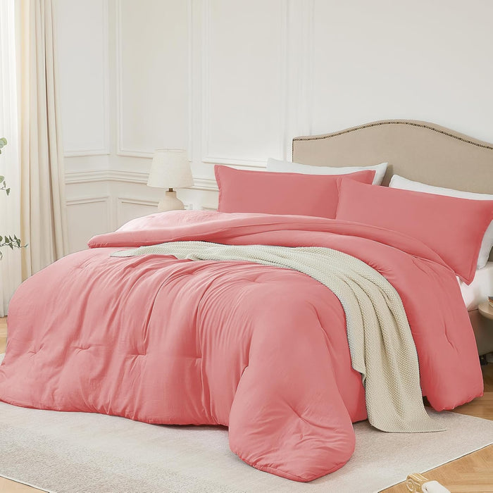 Queen Comforter Sets White,3PCS Soft Lightweight Breathable Bedding Comforter Sets for All Season, Queen Size(90''×90'' Comforter & 2 Pillowcases)