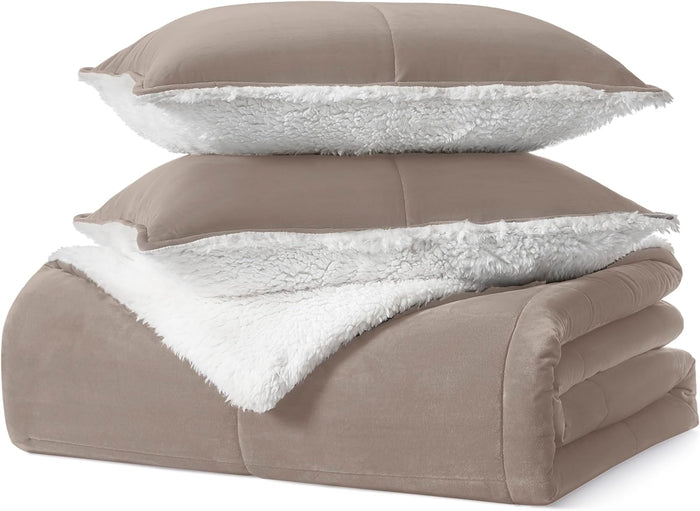 UGG Blissful Comforter Set with 2 Pillow Shams Reversible White Comforter Plush Fluffy Warm Bed Set Premium Hypoallergenic Down Alternative Bedding Breathable, King/California King, Brown Fawn