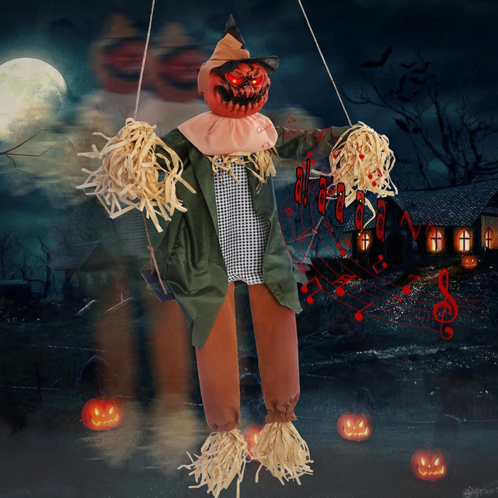 Scary Halloween Decorations Outdoor, Halloween Hanging Swinging Doll Girl with Sound & Slap Activated, Light Up Eyes Creepy Sound Expressions, Large Scary Halloween Decor Props for Indoor Outside