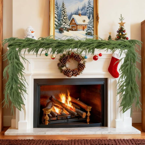 2Pcs 6Ft Artificial Norfolk Pine Garlands Greenery Garland Faux Green Garland for Fireplace Table Mantle Wall Stairs Window Christmas Decoration Indoor Outdoor