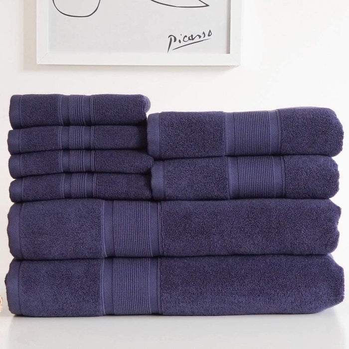 Luzia 8 Piece Bathroom Towel Set - 100% Turkish Cotton, Premium Quality - 2 Bath Towels 2 Hand Towels and 4 Washcloths (Lavender/Purple)