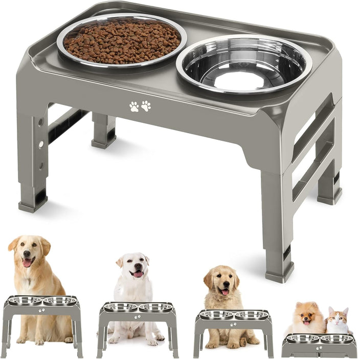 COMESOON Elevated Dog Bowls, 4 Height Adjustable Raised Bowl Stand with 2 Thick 50oz Stainless Steel Food Bowls Non-Slip Feeder Adjusts to 3.7'', 9.2'', 10.75'', 12.36'' Black, (DB-W01)